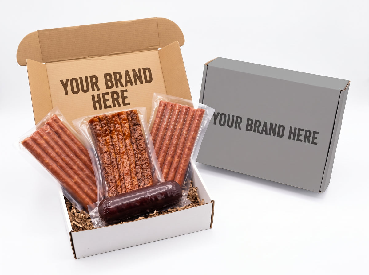 4-item custom branded corporate gift box with Berkshire pork snacks